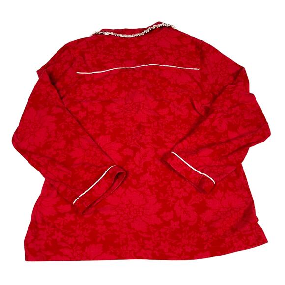 Vera Wang Pajama Shirt Red Floral White Ruffle Trim Long Sleeve Women's Large - Picture 2 of 9